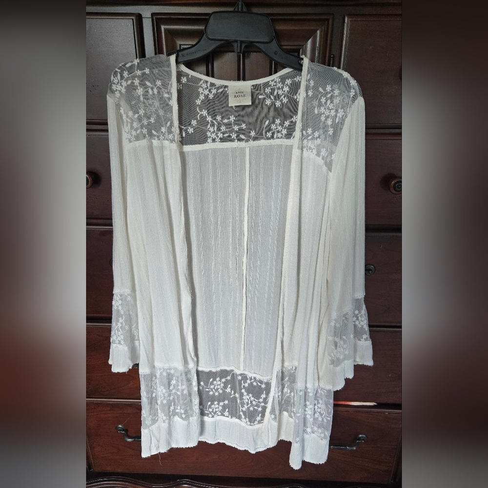 Knox Rose, White Lace Kimono Cardigan, No Size